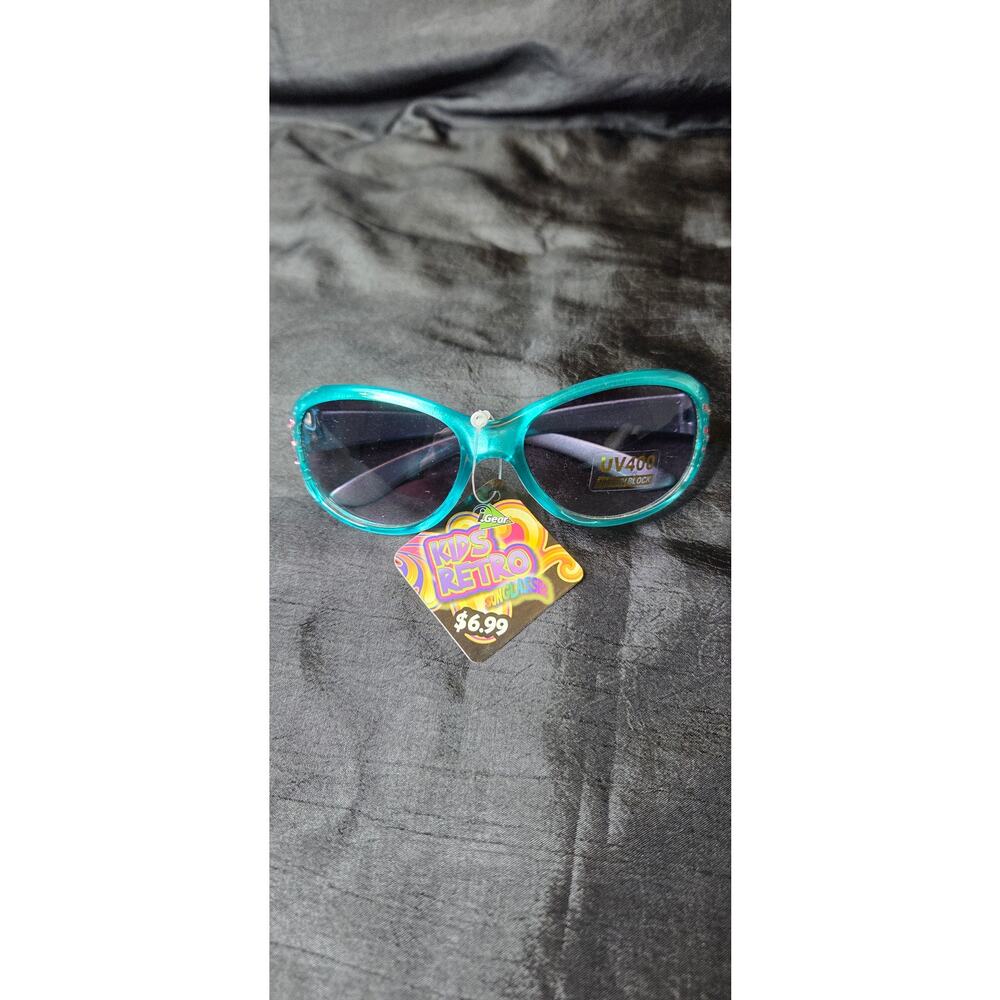 Kids Retro Sunglasses Teal Pink Rhinestones